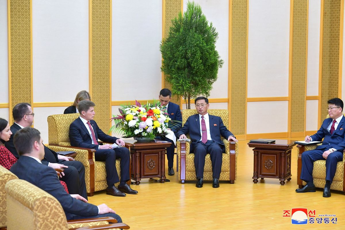 Oleg Kozhemyako, governor of the Russian far eastern region of Primorsky, meets with North Korea's Premier Kim Tok Hun.