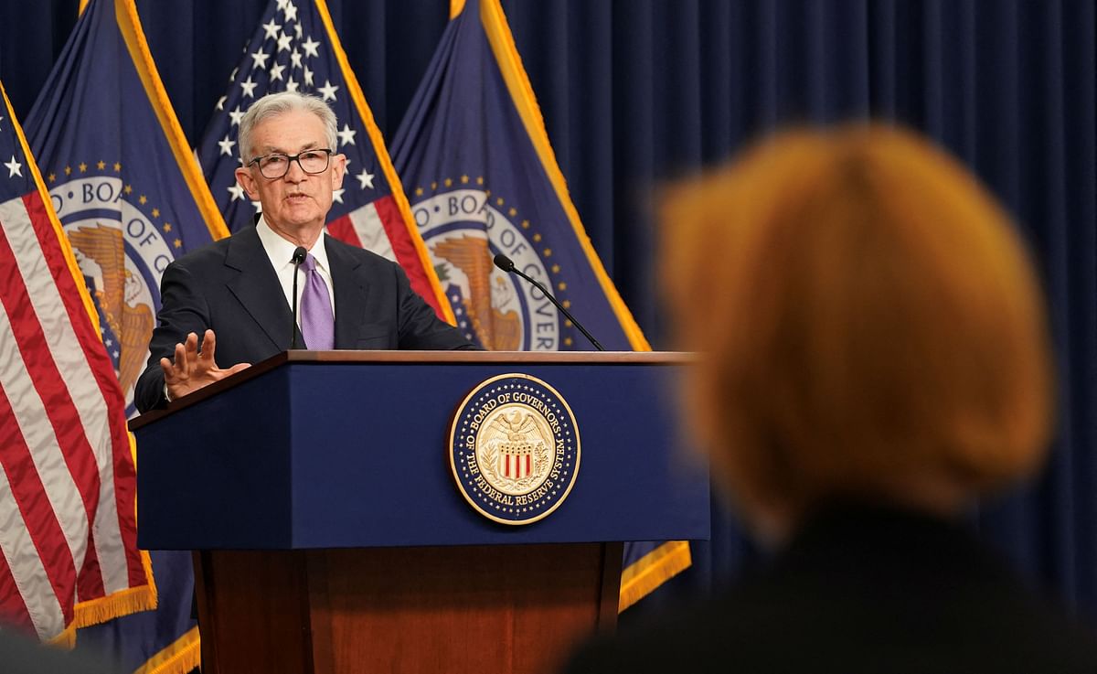Federal Reserve Chairman Jerome Powell speaks at a press conference in Washington.