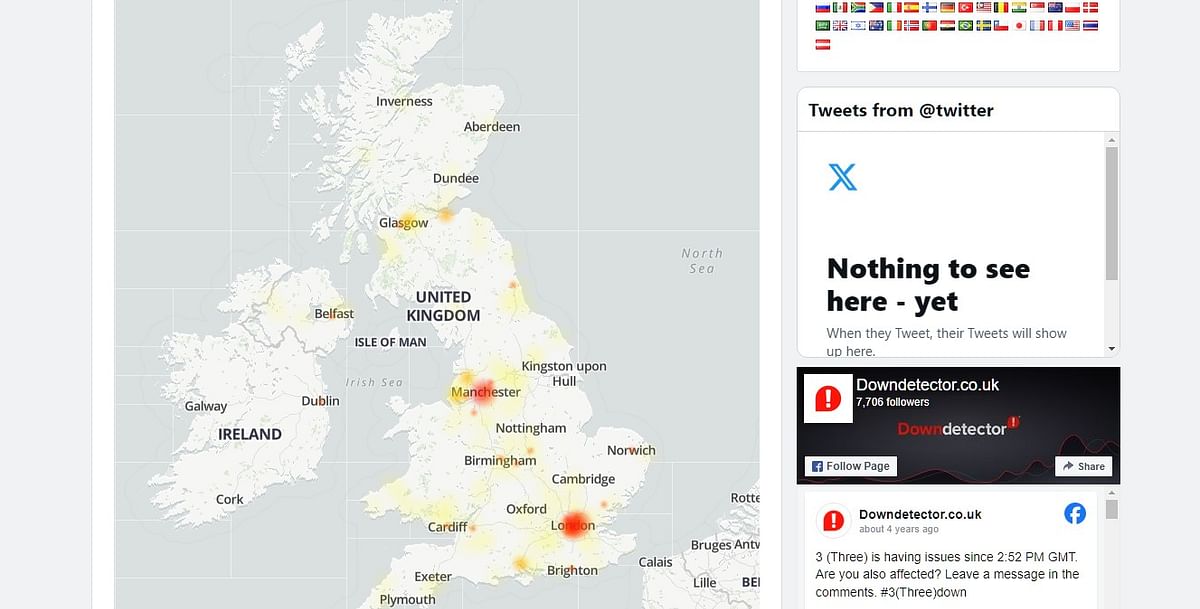 X platform outage heatmap of the United Kingdom region.