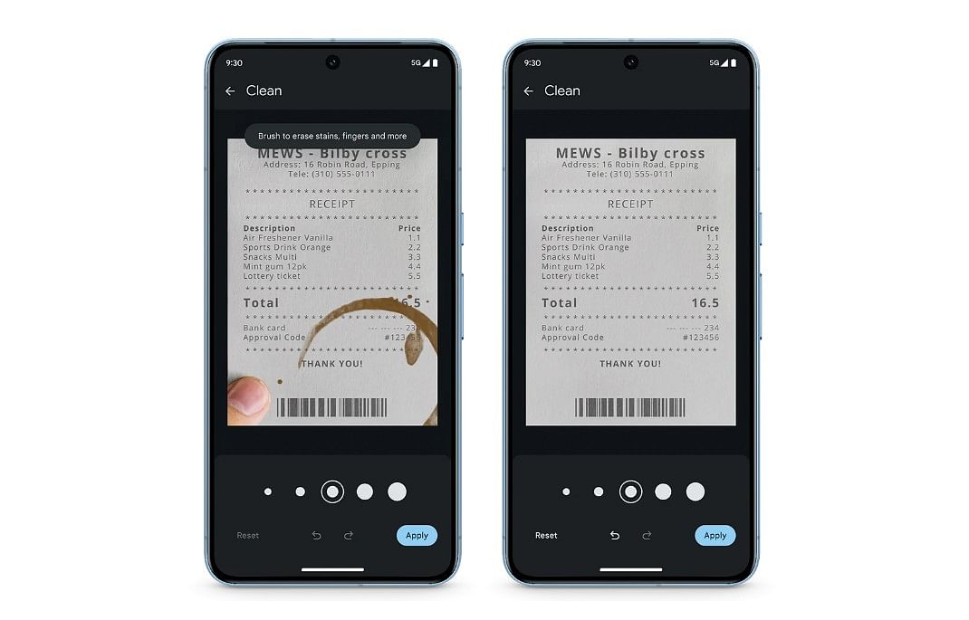 Clean feature comes to Camera app for document scanning.