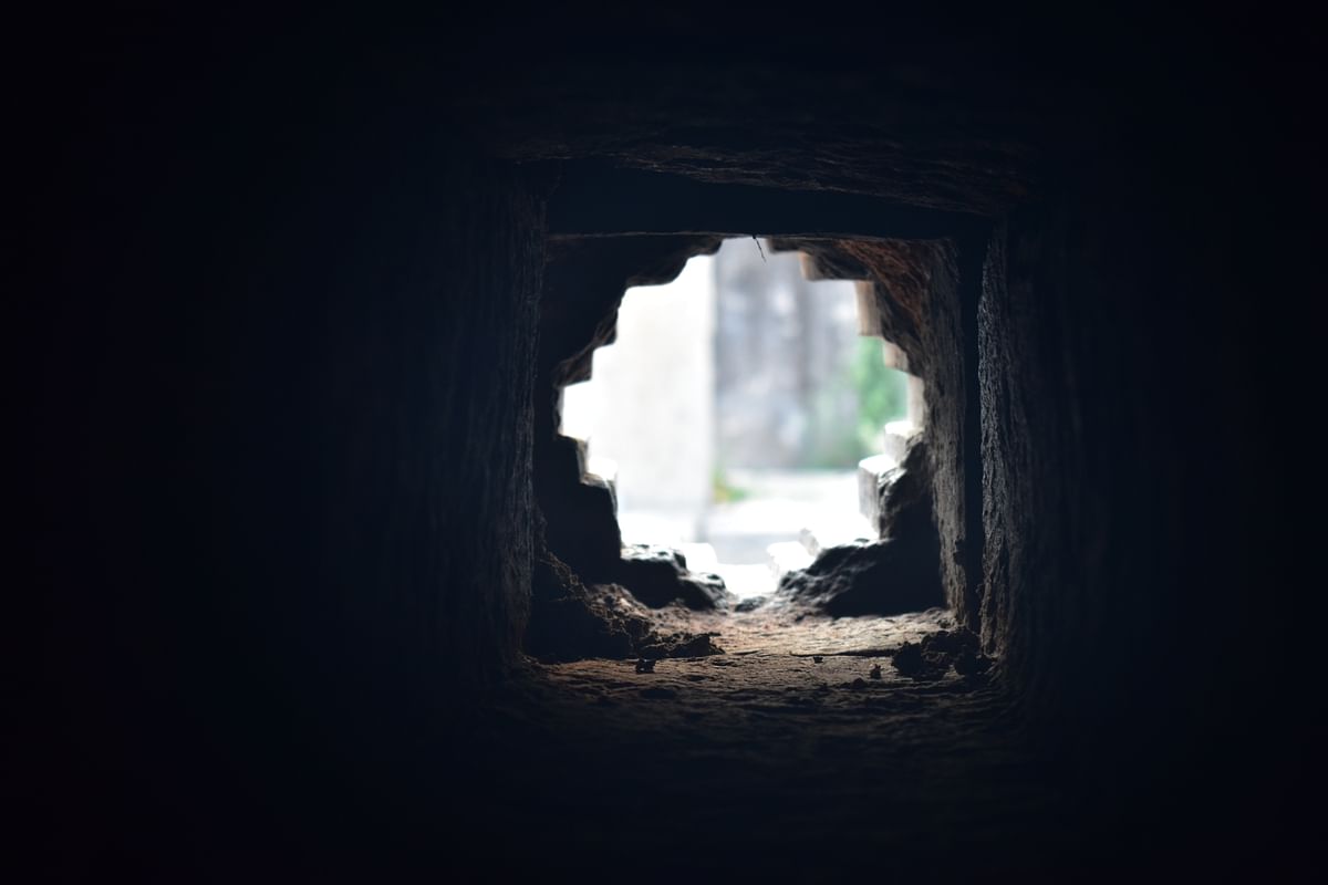 View to the outside through the eastern aperture of the Shankareshwara temple showing obstructions.