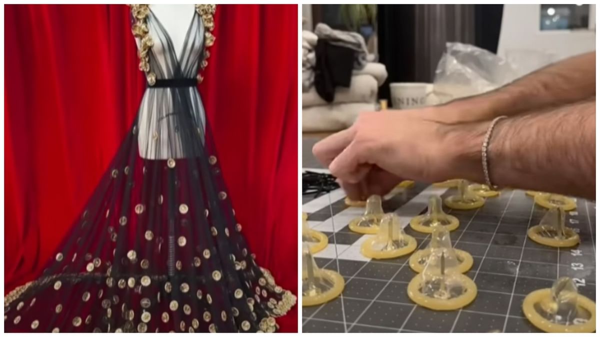 Watch: Designer makes gown using expired condoms