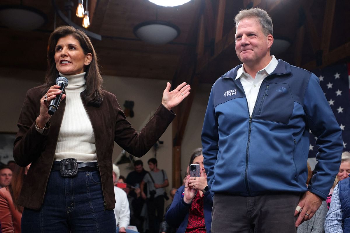 Republican presidential candidate and former U.S. Ambassador to the United Nations Nikki Haley is endorsed by New Hampshire Governor Chris Sununu at a campaign town hall in Manchester.