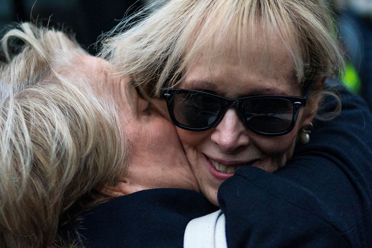 E. Jean Carroll exits Manhattan Federal Court, in the second civil trial after she accused former U.S. President Donald Trump of raping her decades ago, in New York City.