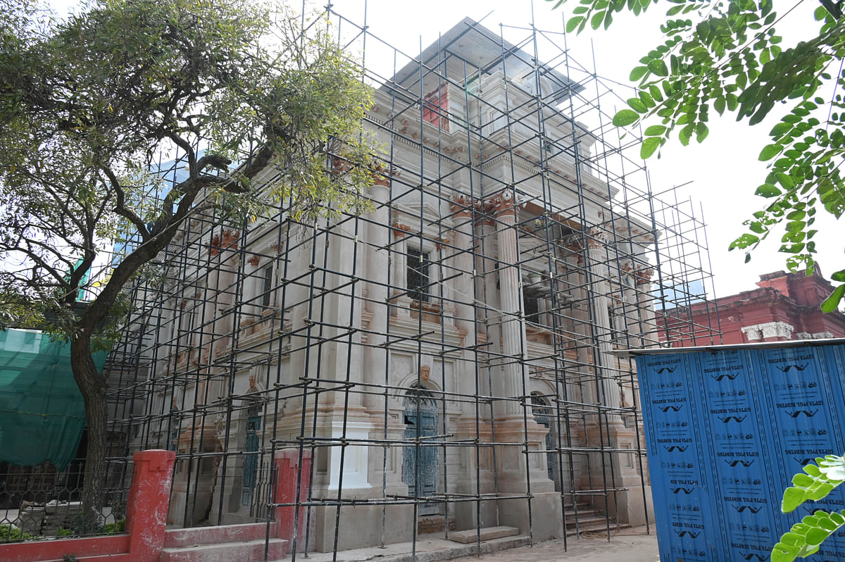 Restoration work is underway at the museum adjacent to the Venkatappa Art Gallery in Bengaluru on Wednesday. 