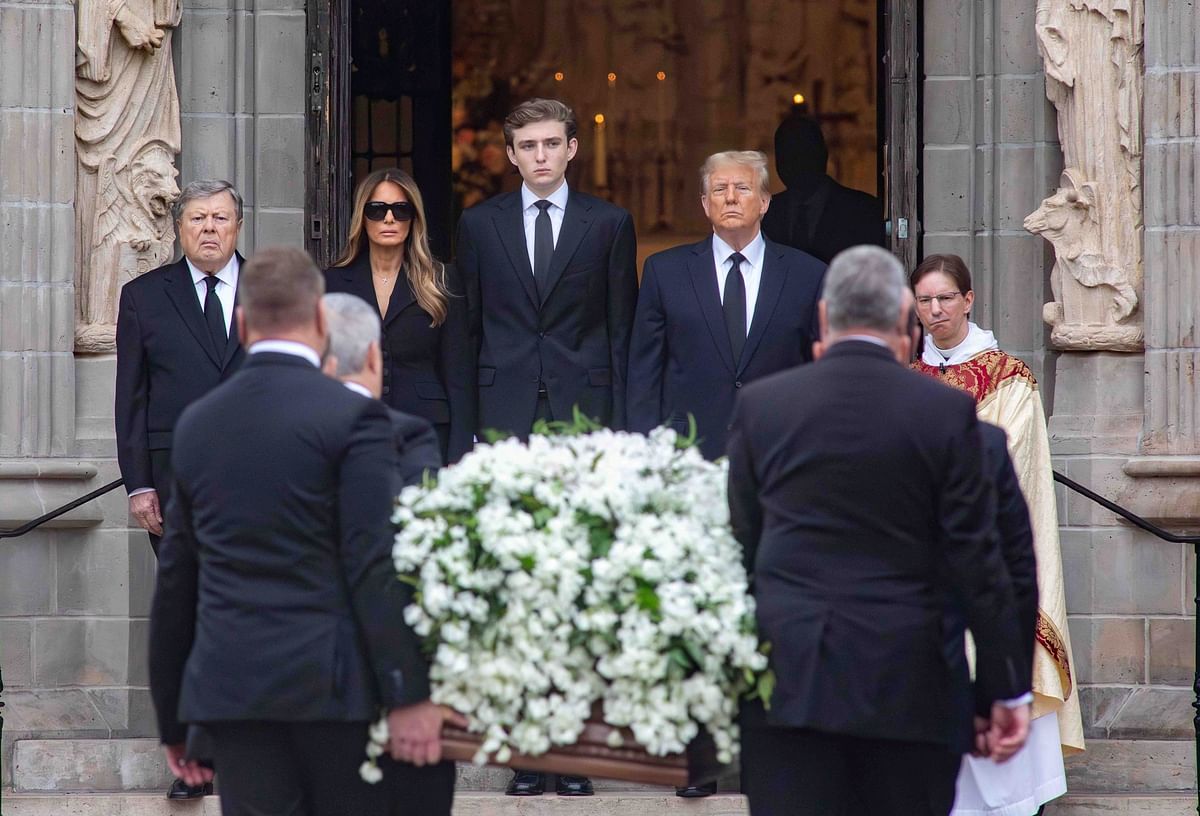 Melania Trump's mother Amalija Knavs is brought into the church for her funeral at The Church of Bethesda-by-the-Sea in Palm Beach.