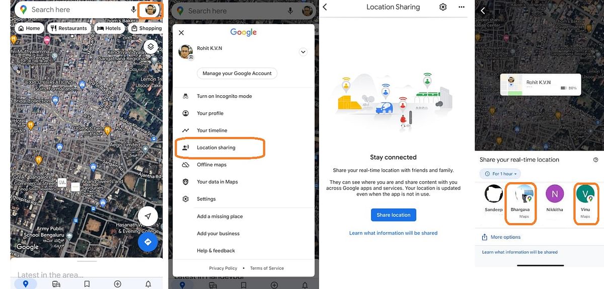 Google Maps in-app location sharing feature