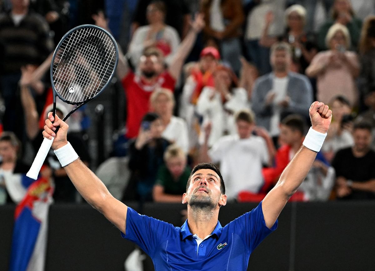 Serbia's Novak Djokovic reacts after winning his third round match against Argentina's Tomas Martin Etcheverry 