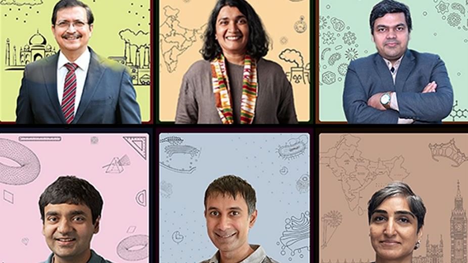 From top left, Sachchida Nand Tripathi,  Jahnavi Phalkey,  Arun Kumar Shukla, Bhargav Bhatt, Mukund Thattai and Karuna Mantena — the six winners of the Infosys Prize 2023