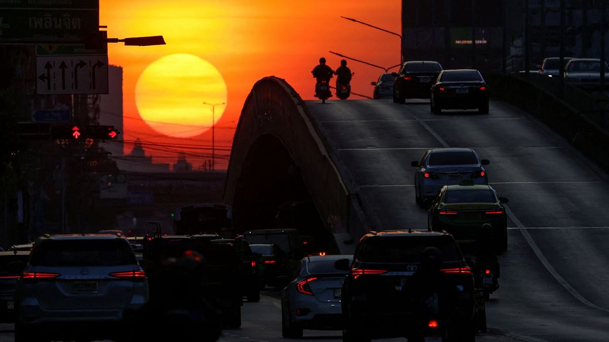 A view of traffic during sunrise in Bangkok.