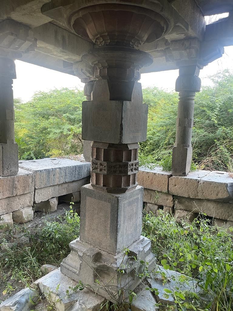 Intricate pillar architecture found among the ruins; a structure in the region believed to have been used for teaching or residential purposes. 
