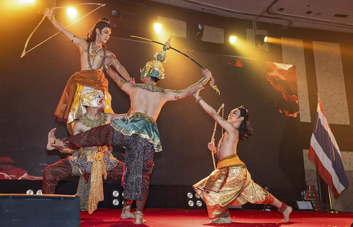 Artists perform during a recital of Ramayana in fusion style during India's 75th Republic Day celebration, in Bangkok.