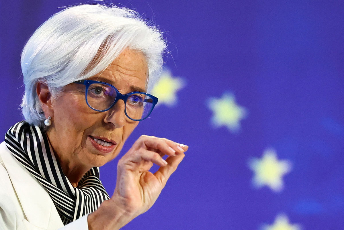FILE PHOTO: European Central Bank (ECB) President Christine Lagarde speaks to reporters following the Governing Council