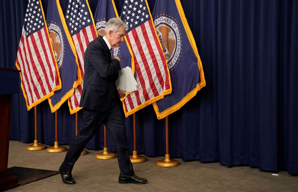 FILE PHOTO: Federal Reserve Board Chair Jerome Powell departs a press conference at the Federal Reserve in Washington U.S. December 13 2023. REUTERS/File Photo