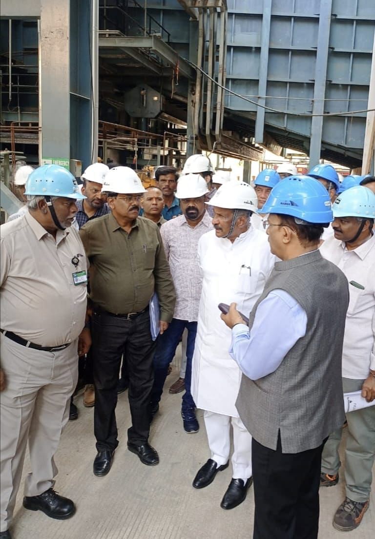 Energy Minister KJ George along with officials inspect the gas power plant in Yelahanka on Wednesday. 