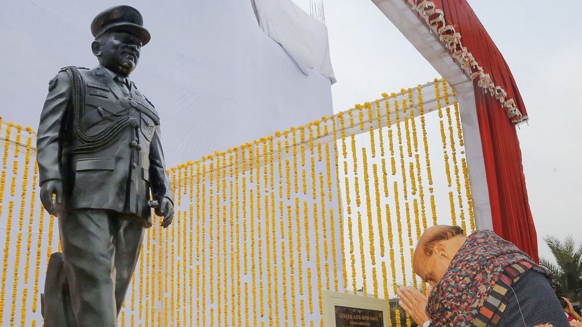 Rajnath Singh unveils statue of India's first CDS late Gen Rawat in Dehradun