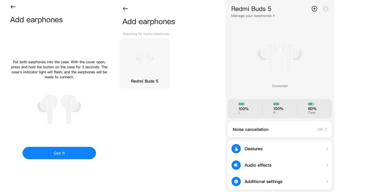 Users can pair the Redmi Buds 5 series with phone using Xiaomi Earbuds app.