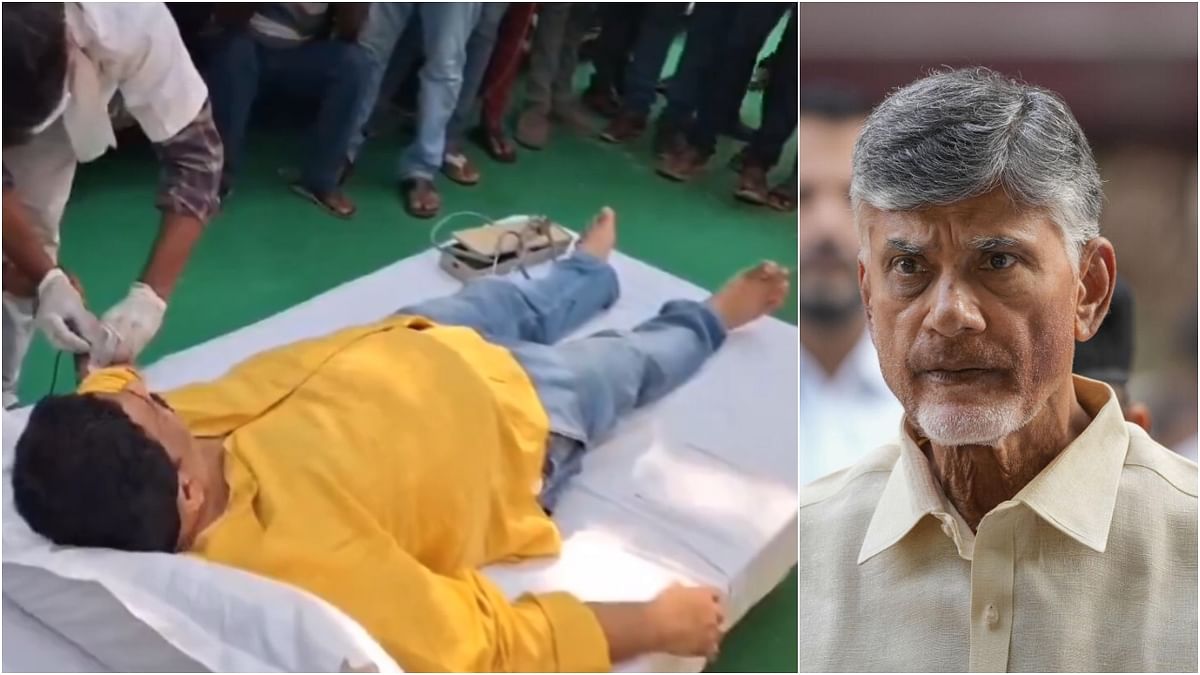 In display of 'extreme devotion' to Chandrababu Naidu, TDP leader anoints former's cut-out with blood; seeks poll ticket