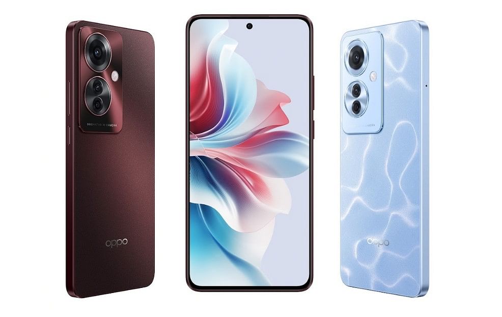 From left: Oppo's F25 Pro in lava red and ocean blue colours.