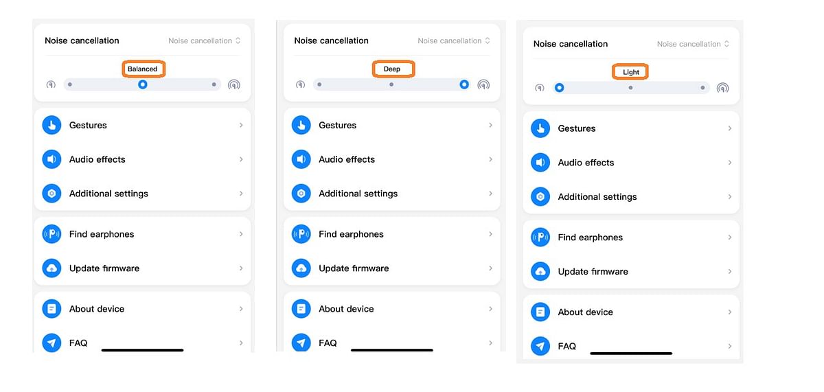 Xiaomi Earbuds app can help user set different noise cancellation modes. 