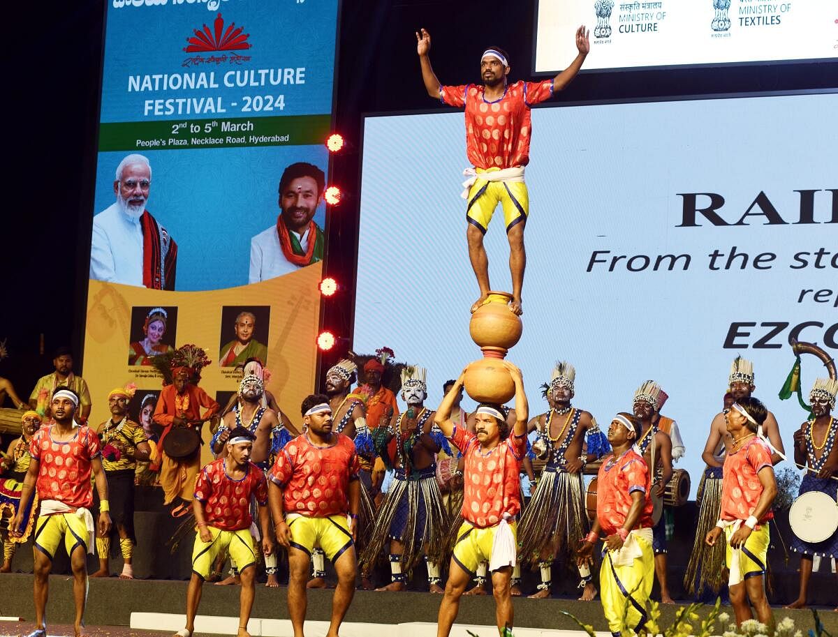 Artists from various states perform at the 'National Cultural Festival 2024', in Hyderabad