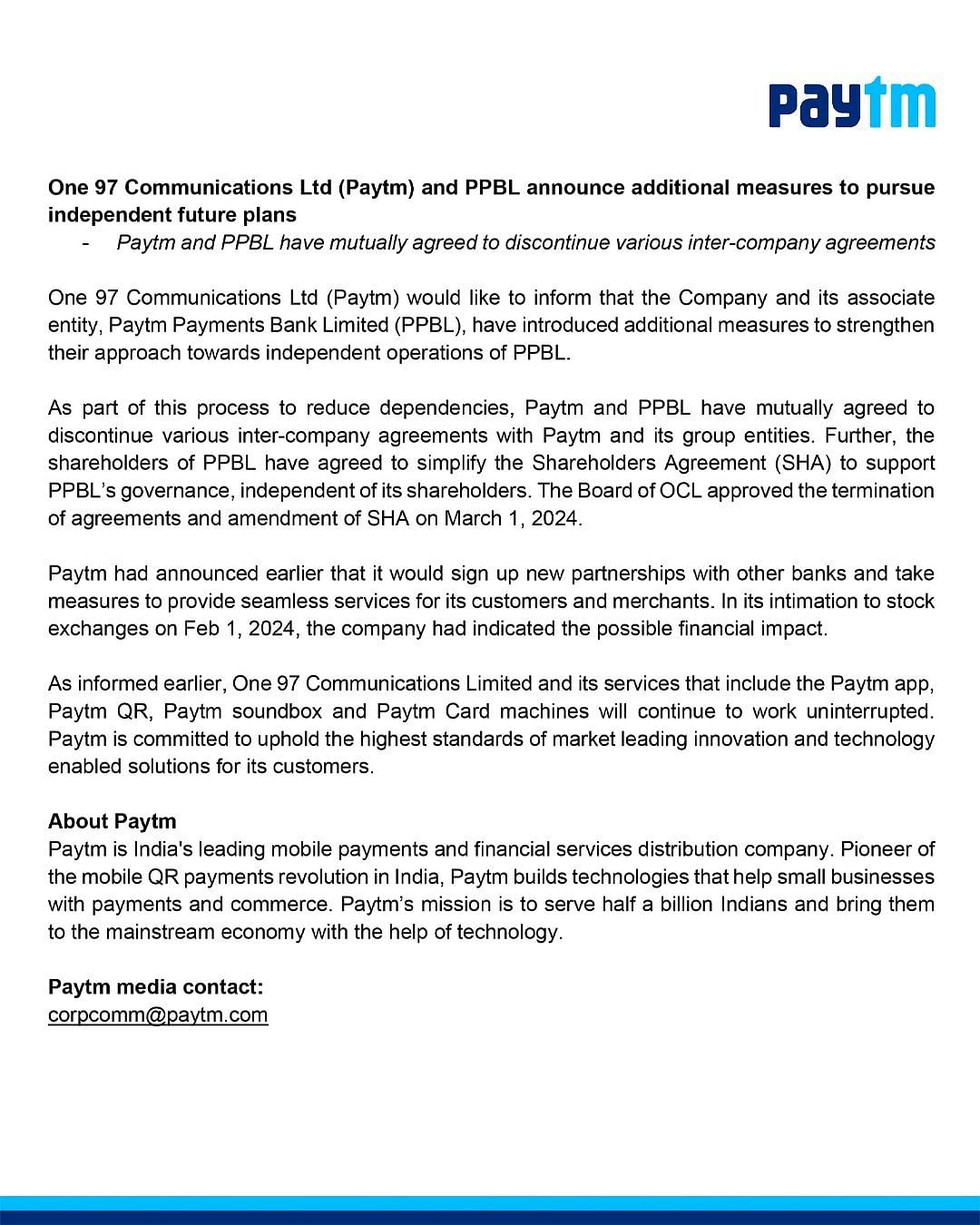 Paytm's statement.