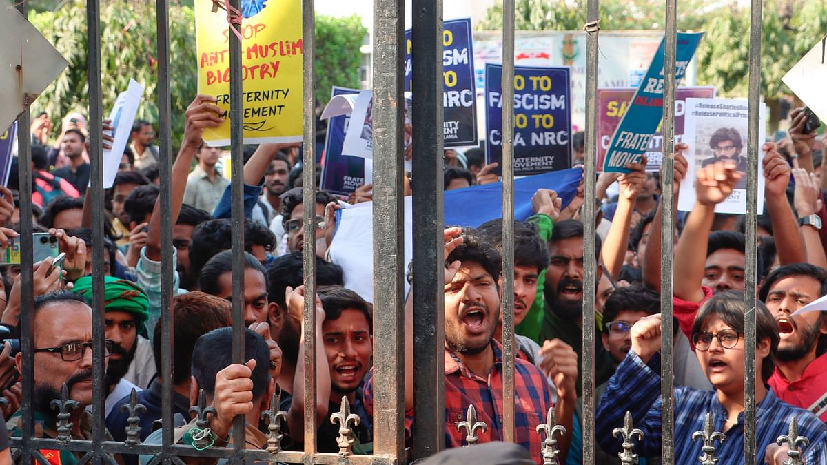 Students of Jamia Millia Islamia university also staged a protest after the central government notified the rules for implementation of the Citizenship (Amendment) Act, in New Delhi.