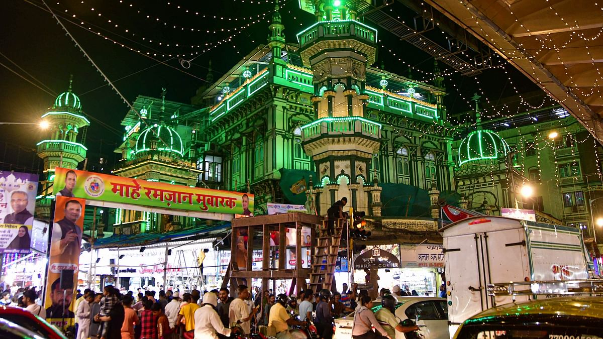 Minara Masjid illuminated ahead of the holy month of Ramadan in Mumbai.