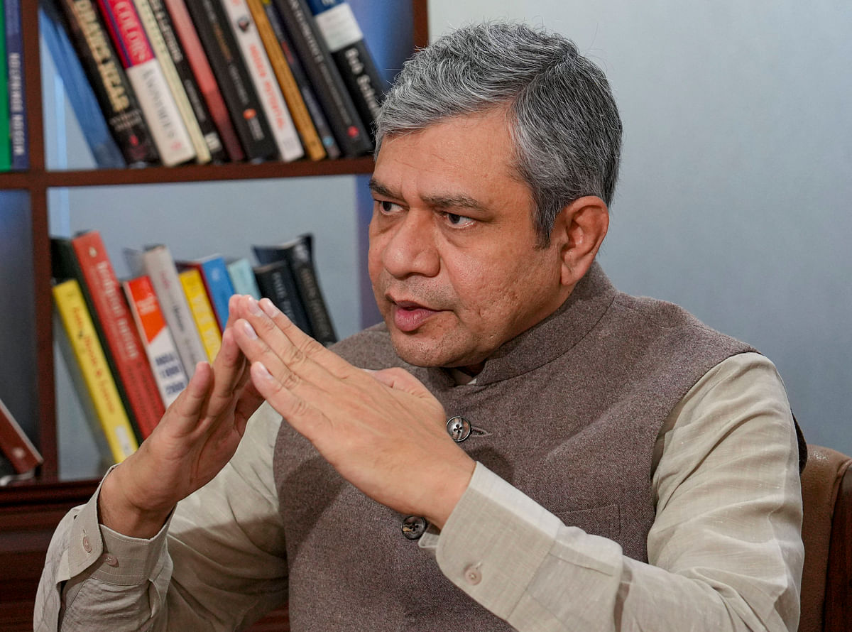 New Delhi: Union Minister for Railways Communications and Electronics and Information Technology Ashwini Vaishnaw speaks during an interview with PTI in New Delhi Saturday March 2 2024. (PTI Photo/Shahbaz Khan) (PTI03_02_2024_000184B)