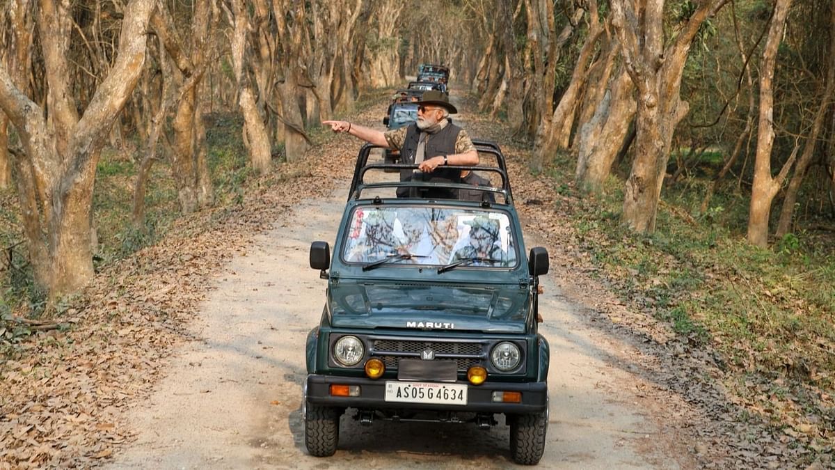 Visuals of PM Modi enjoying jeep safaris in the Tiger Reserve is going viral on social media.