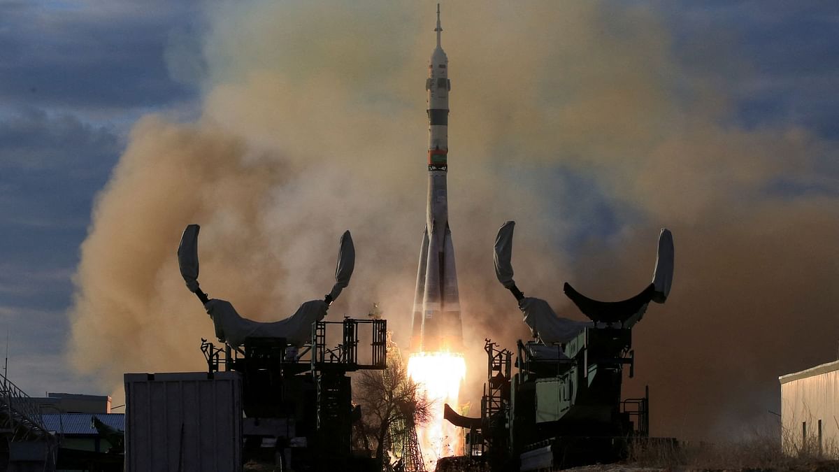Soyuz spacecraft with American, Russian and Belarusian docks with ISS