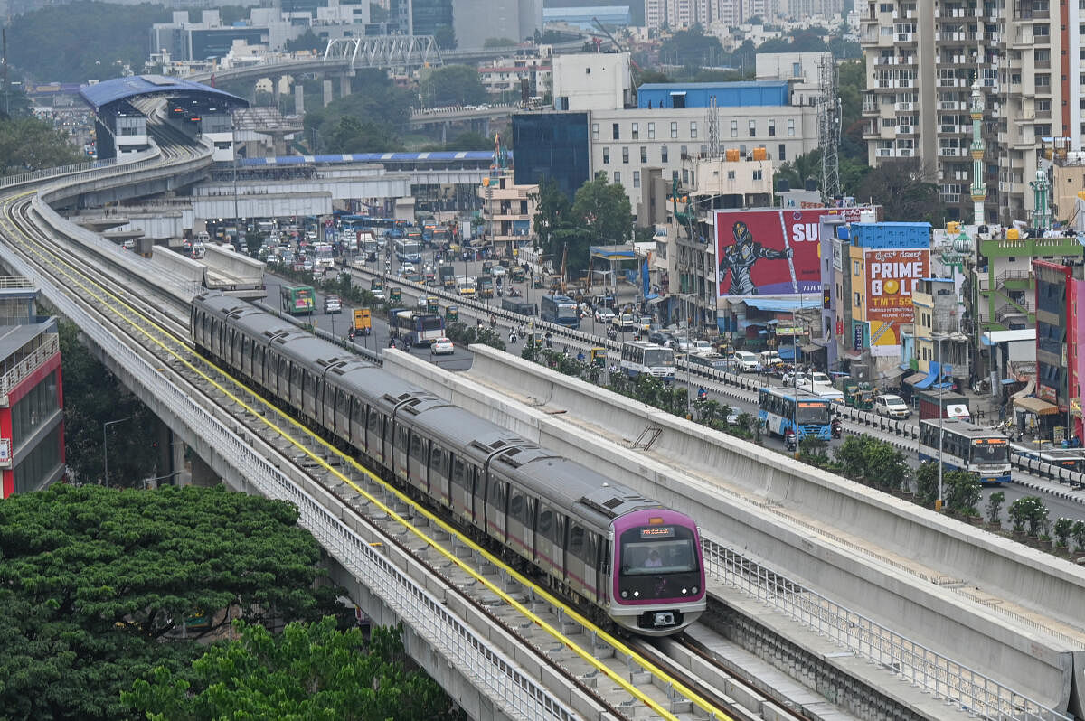 he Bengaluru metro plies on the purple line, which connects Challaghatta and Whitefield. 
