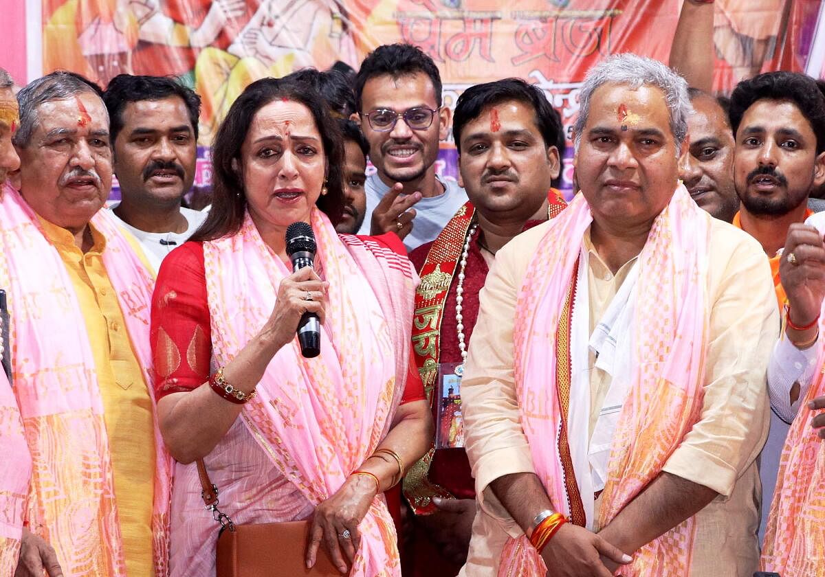 BJP MP and Bollywood actor Hema Malini attends Holika Pujan in Mathura.