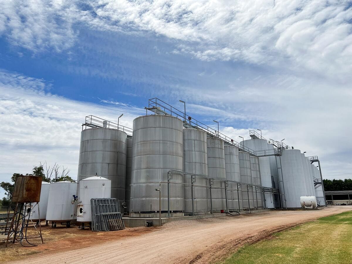 A general view of wine storage tanks at a Calabria Wines facility in the town of Griffith in southeast Australia.