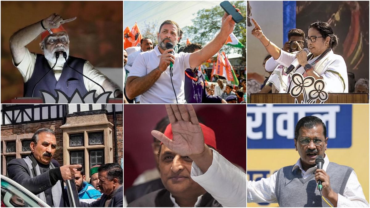 Political leaders, Narendra Modi, Rahul Gandhi, Mamata Banerjee, Sukhwinder Singh Sukhu, Akhilesh Yadav and Arvind Kejriwal.