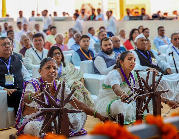 Gathering during the inauguration of the re-developed Kochrab Ashram and launches the master plan of the Gandhi Ashram Memorial by Prime Minister Narendra Modi, at Sabarmati Ashram, in Ahmedabad, Tuesday, March 12, 2024.