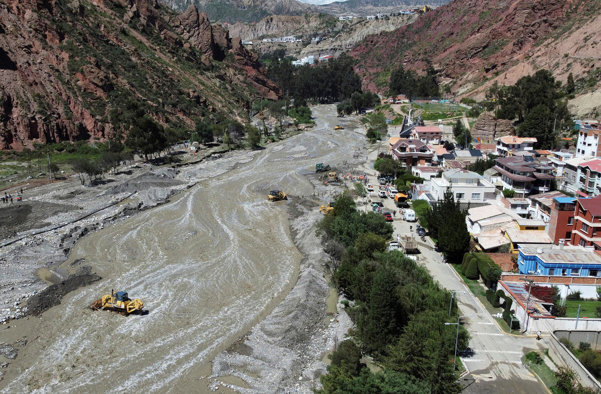A drone view shows the La Paz River as the Emergency Declaration continues due to heavy rain, in La Paz, Bolivia March 13, 2024.