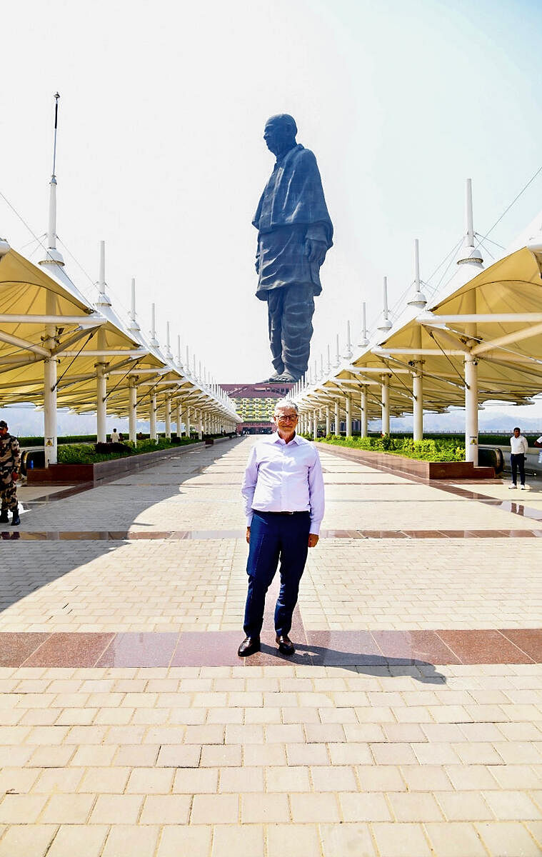 Microsoft co-founder Bill Gates during his visit to the Statue of Unity, in Kevadiya.