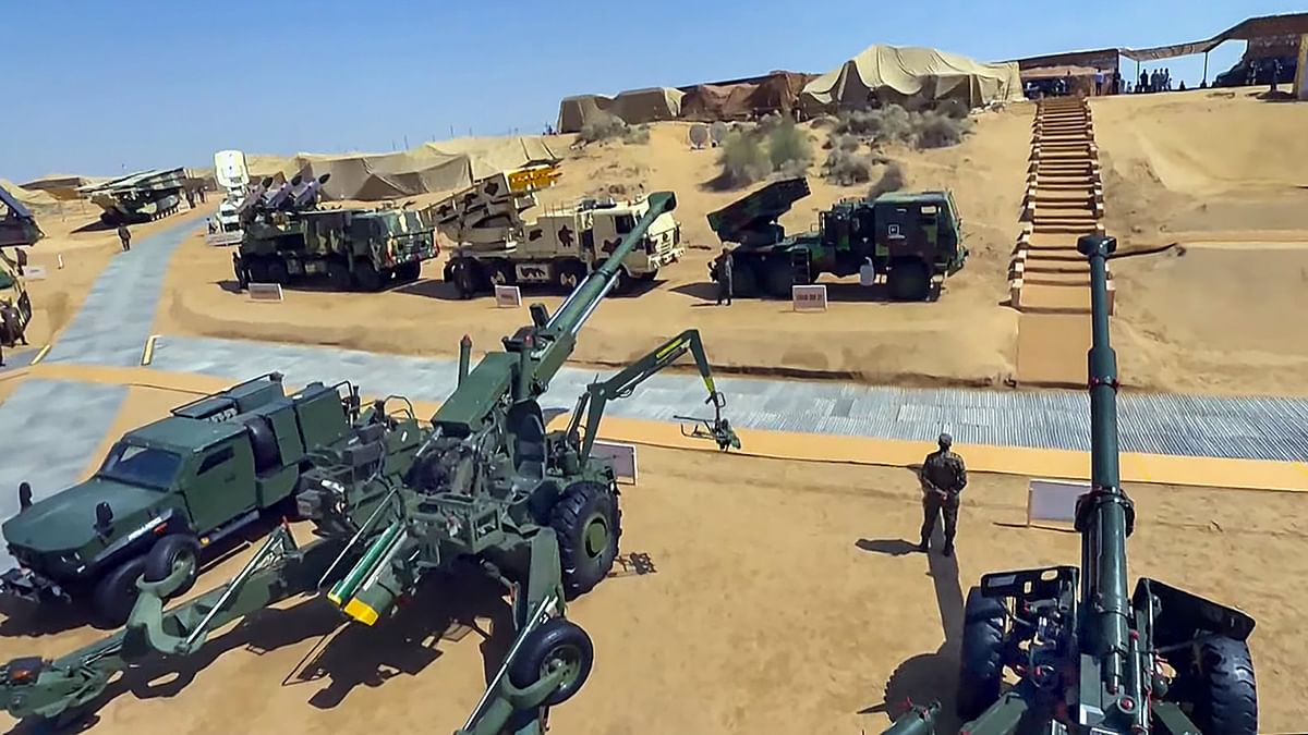 LCA Tejas, ALH Mk-IV, LCH Prachand, mobile anti-drone system, BMP-II and its variants, NAMICA (Nag Missile Carrier), T90 tanks, Dhanush, K9 Vajra and Pinaka rockets are among the platforms that were demonstrated at Pokhran in Rajasthan.