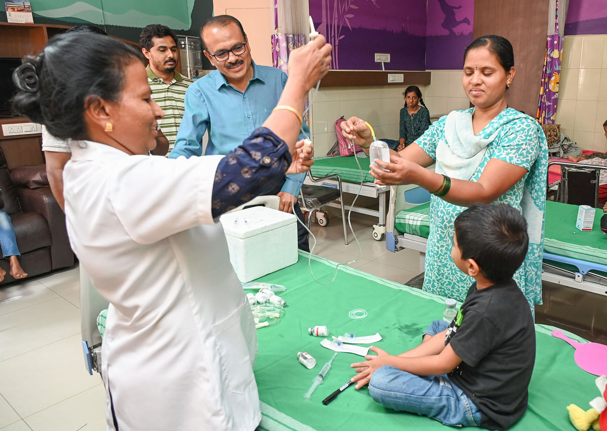Pic 2 Prasanna Shirol visits patients at the rare disease free treatment ward at Indira Gandhi Institute of Child Health, Bengaluru