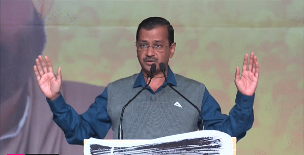 Arvind Kejriwal addressing public.