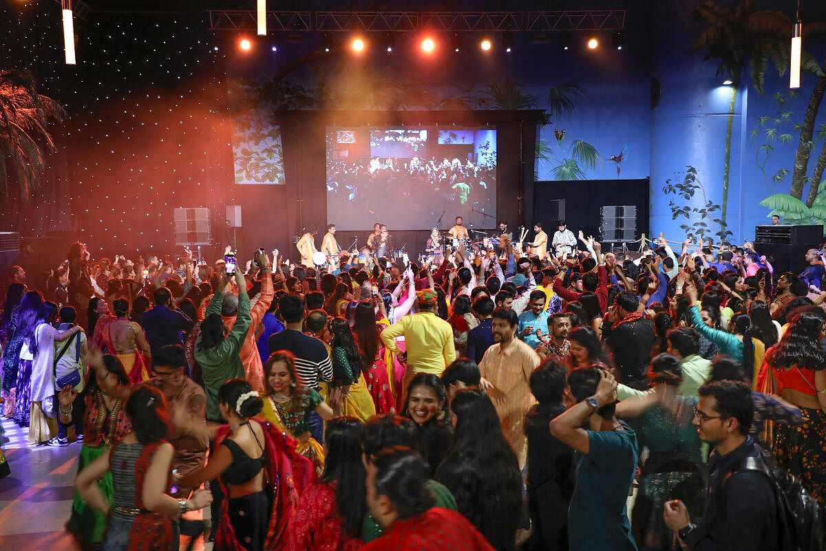 Indian community people during the 'Garba Night' held in Paris when the Certificate of Inscription was presented after the UNESCO inscribed the Gujarati folk dance on its Representative List of the Intangible Cultural Heritage of Humanity.