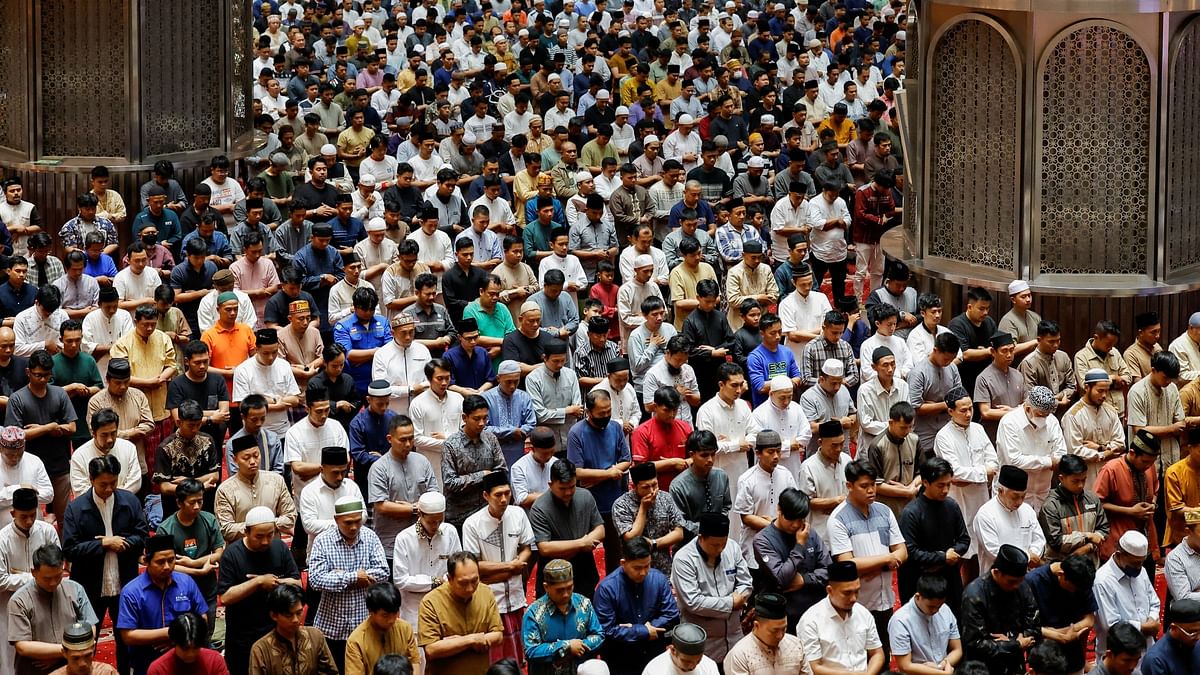 Muslims in Indonesia offer the evening mass prayers called Tarawih on the first night of the holy fasting month of Ramadan, at the grand  Istiqlal Mosque in Jakarta.