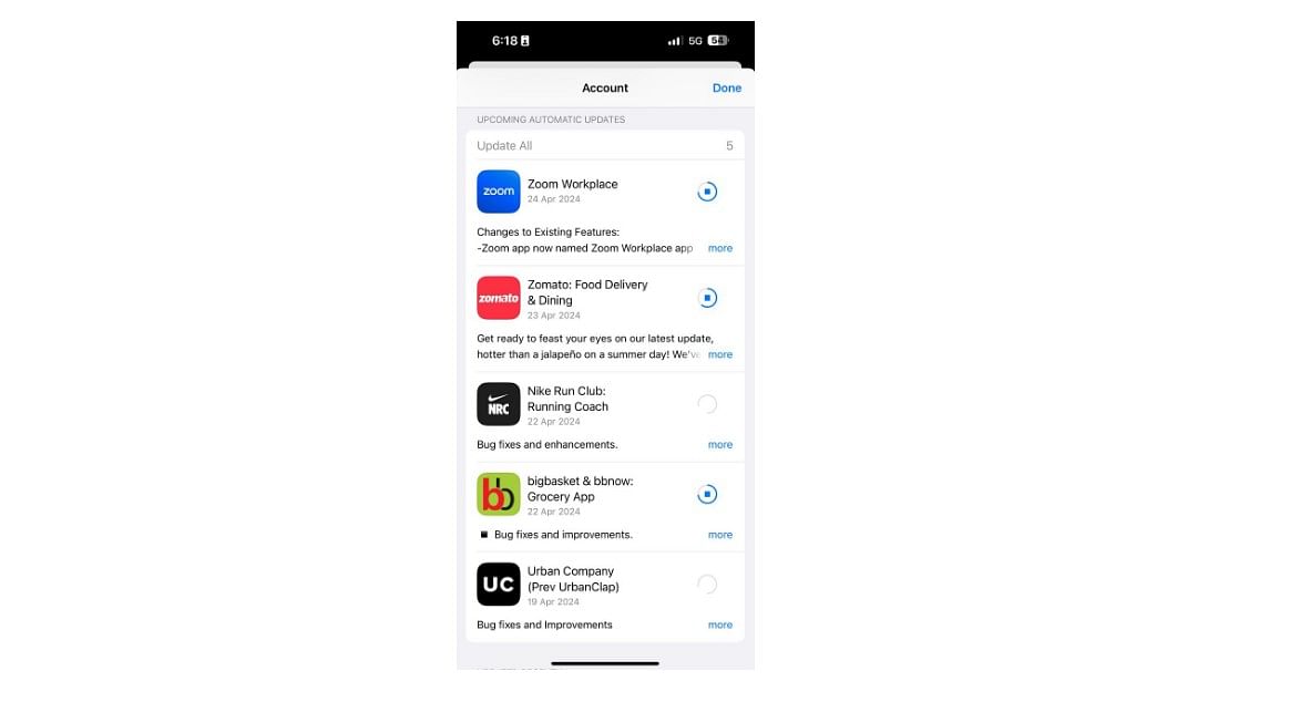 Multiple apps can be updated concurrently at same time on Apple App Store.