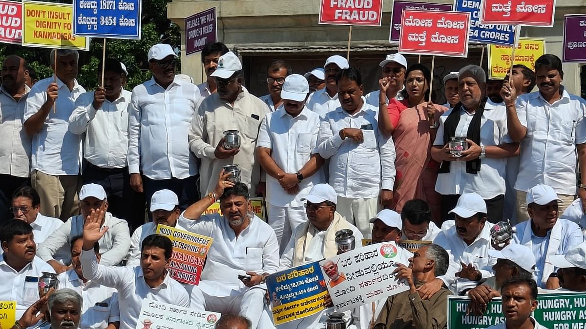 India Political Updates: Siddaramaiah, DKS and Congress leaders stage protest against Centre's drought relief fund allocation for Karnataka