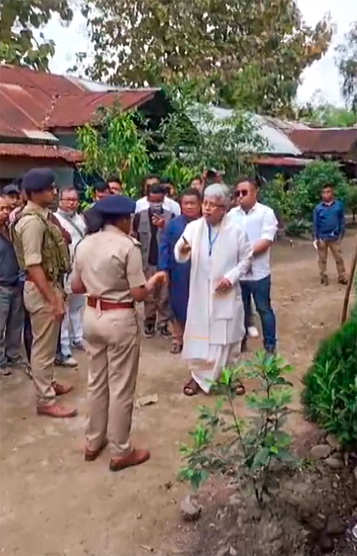 A video grab of Congress candidate and security personnel get into a spat in Manipur's Keirao during 1st phase of Lok Sabha polls in Manipur on Friday