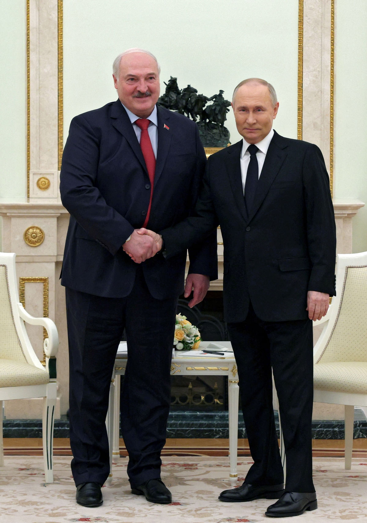 Russian President Vladimir Putin meets Belarusian President Alexander Lukashenko in Moscow, Russia, on April 11, 2024