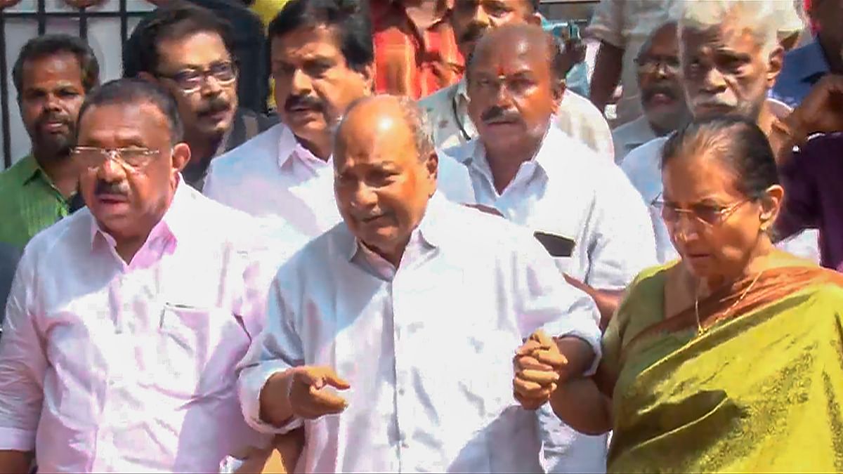 Former defence minister AK Antony arrives to cast his vote in the second phase of Lok Sabha elections, in Thiruvananthapuram.