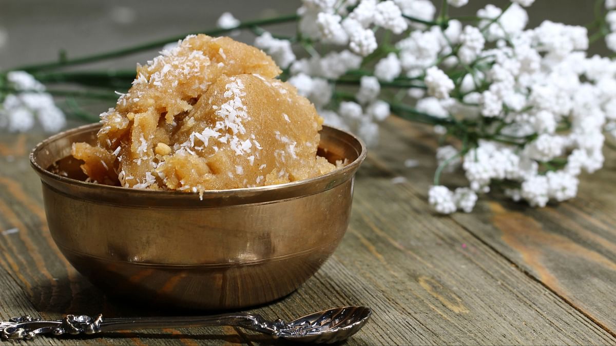 Halwa: A rich and dense sweet dish made from semolina, wheat flour and ghee and is offered to deities as a sign of devotion.