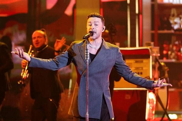 Justin Timberlake performs during the iHeartRadio Music Awards at Dolby Theatre in Los Angeles, California.